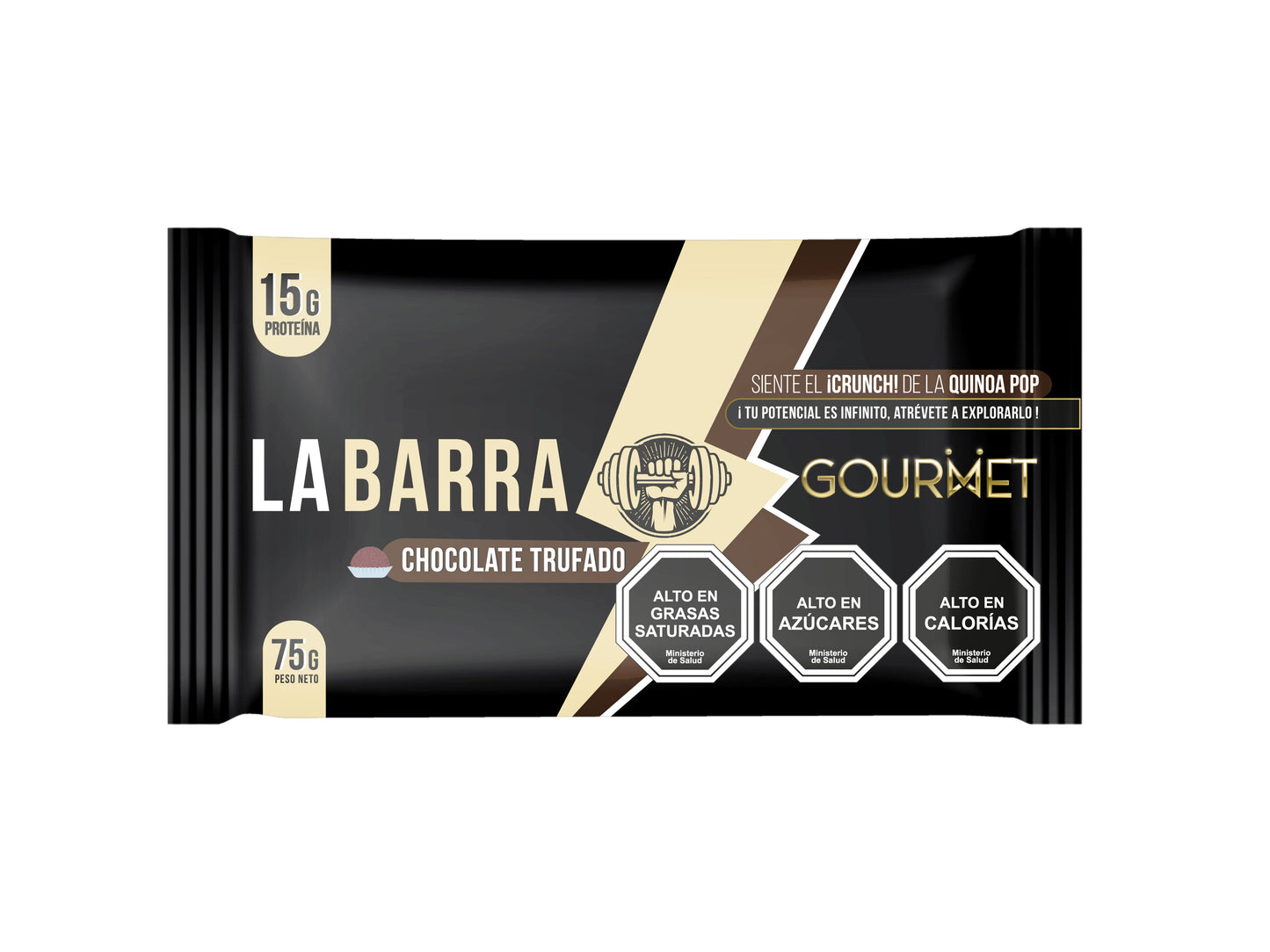 Barra Gourmet Chocolate trufado – 15 gramos de proteína – Con Quinoa Pop